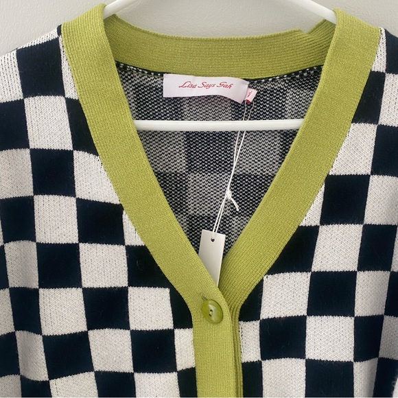 NWOT Lisa Says Gah Checkered Cardigan Sweater - Picture 5 of 7